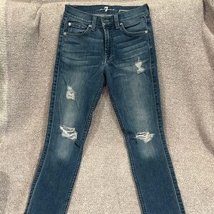 7 For All Mankind Dark Blue Distressed Skinny Jeans